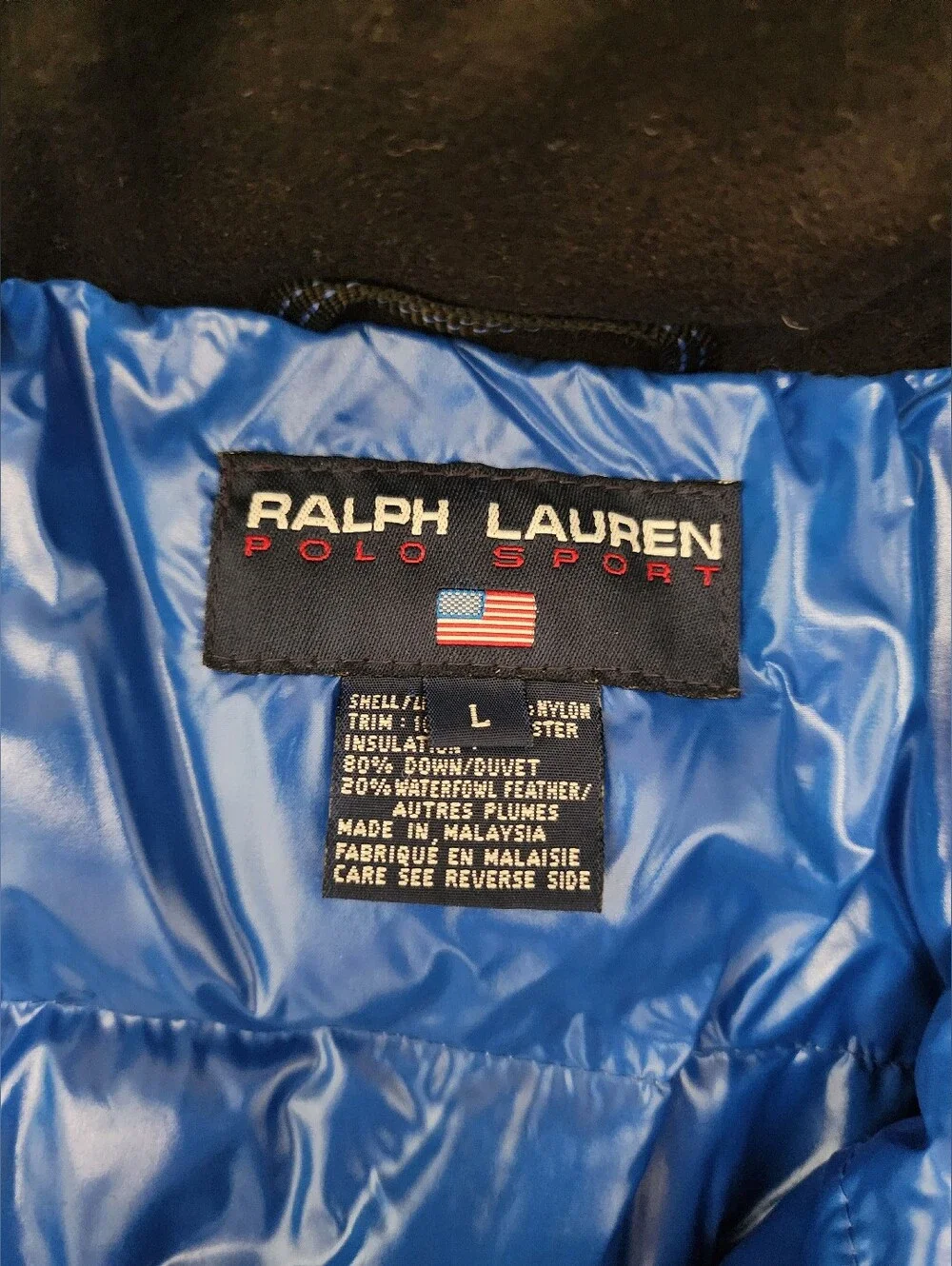 Vintage Polo Sport Ralph Lauren Men's L Glossed 80% Down Snow Jacket NO HOOD